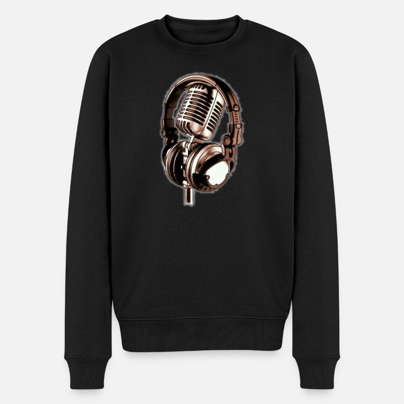 Mikrofon & Kopfhörer - Männer Premium Bio Pullover - Schwarz