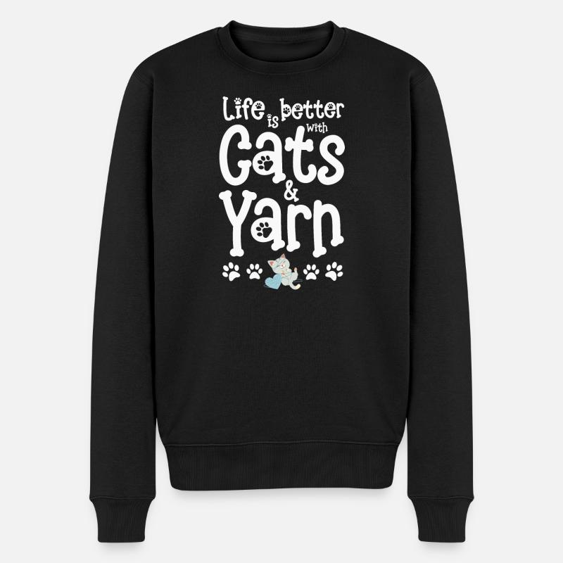 Katze Katzen - Männer Premium Bio Pullover - Schwarz