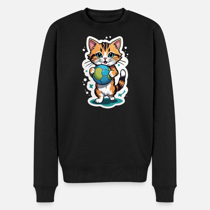Katzen mit Ball Design - Männer Premium Bio Pullover - Schwarz