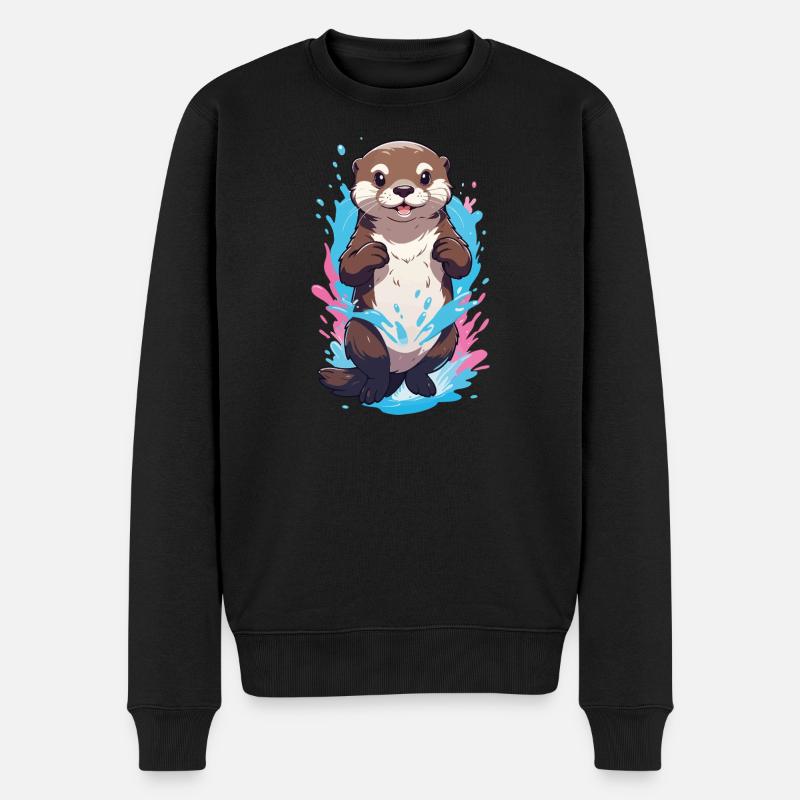 Niedliche verspielte Otter Splash Joy - Männer Premium Bio Pullover - Schwarz