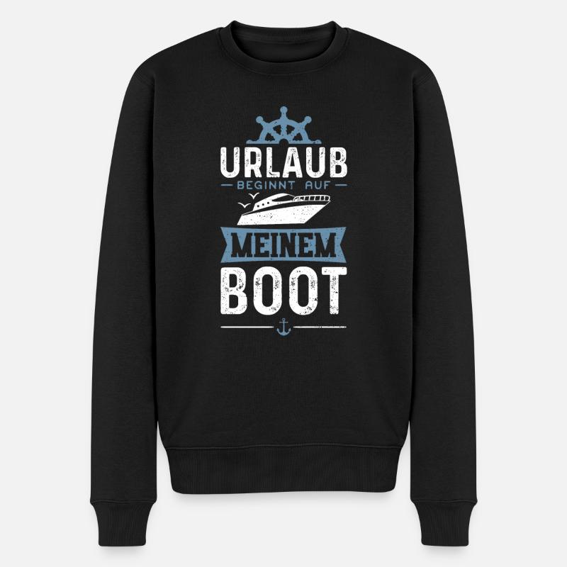 Urlaub Beginnt Auf Meinem Boot - Boot - Männer Premium Bio Pullover - Schwarz