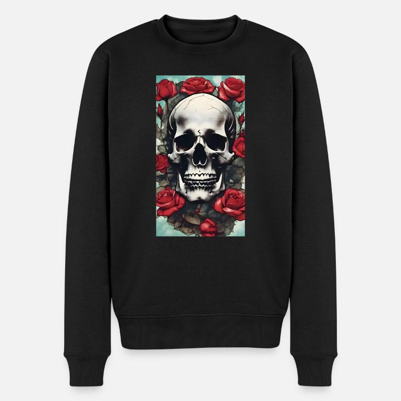 Totenkopf mit Rosen vintage - Männer Premium Bio Pullover - Schwarz