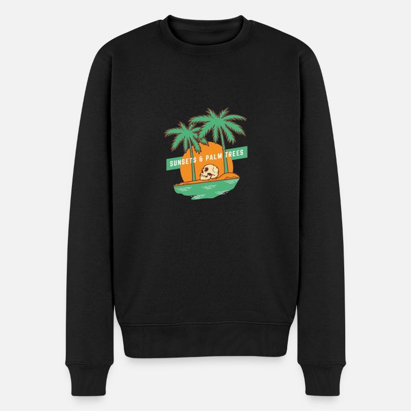 Sunsets & Palm trees - Männer Premium Bio Pullover - Schwarz