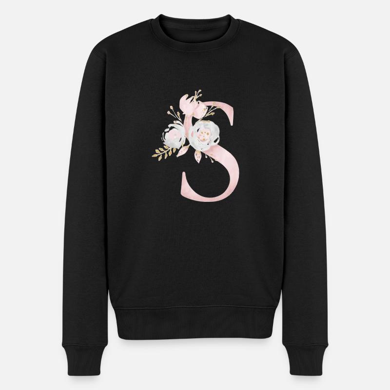 Lettre S avec des fleurs - Pull Premium bio Homme - noir