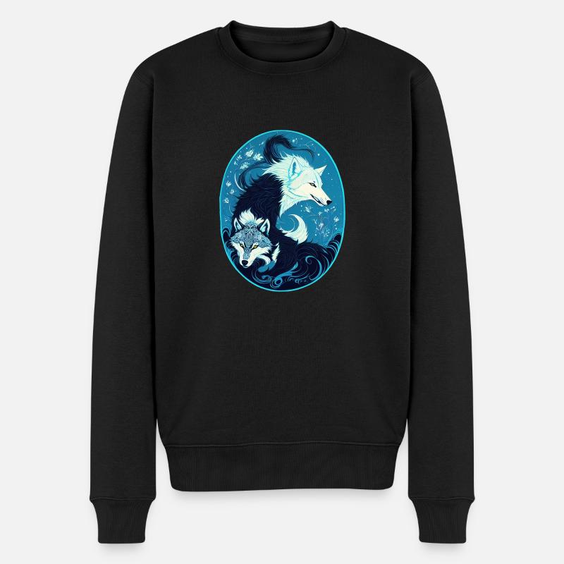 Wölfe - Männer Premium Bio Pullover - Schwarz