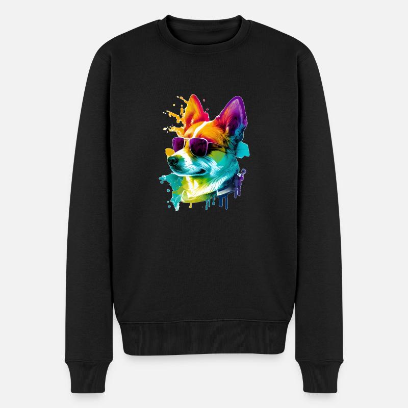 Farbenfroher cooler Corgi Hund mit Sonnenbrille - Männer Premium Bio Pullover - Schwarz
