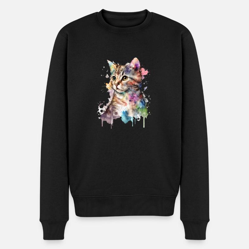 Aquarelle Chaton Cat Art - Pull Premium bio Homme - noir