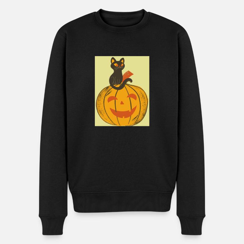 Halloween-Katze und Kürbis. - Männer Premium Bio Pullover - Schwarz