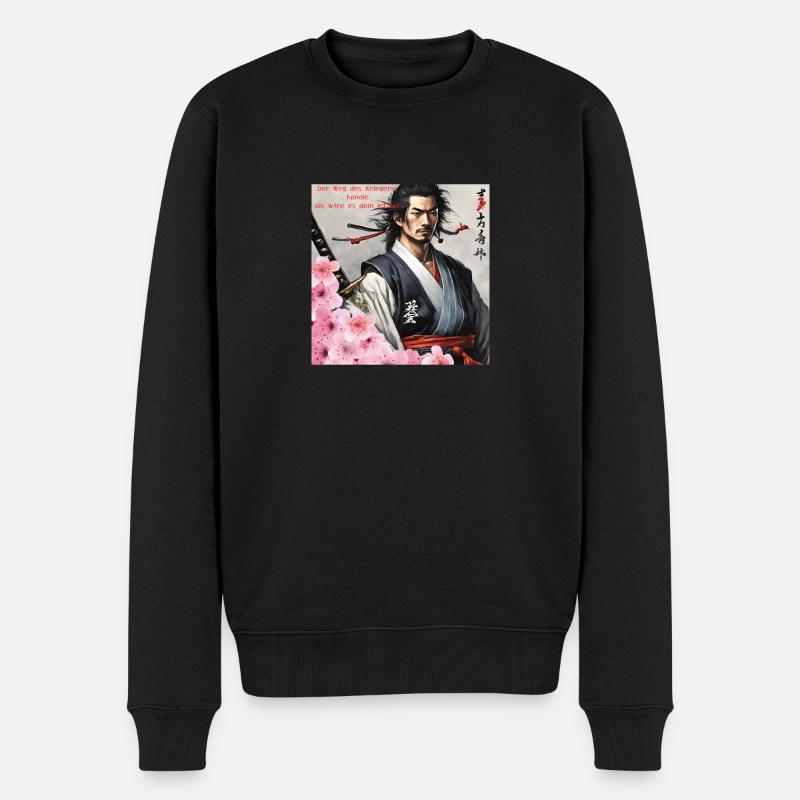 Japanischer Samurai Krieger Kirchblüten - Männer Premium Bio Pullover - Schwarz