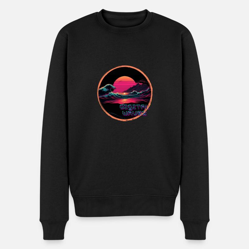 Digital Waves - Männer Premium Bio Pullover - Schwarz