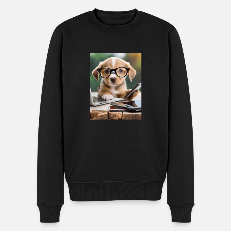 chien à lunettes - Pull Premium bio Homme - noir