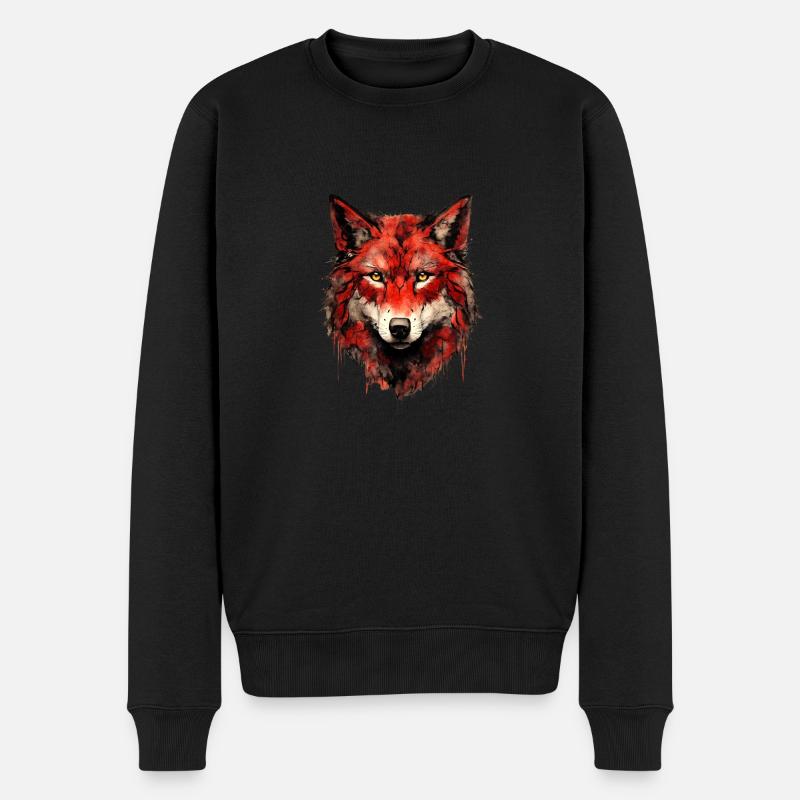 Roter Wolfskopf - Männer Premium Bio Pullover - Schwarz