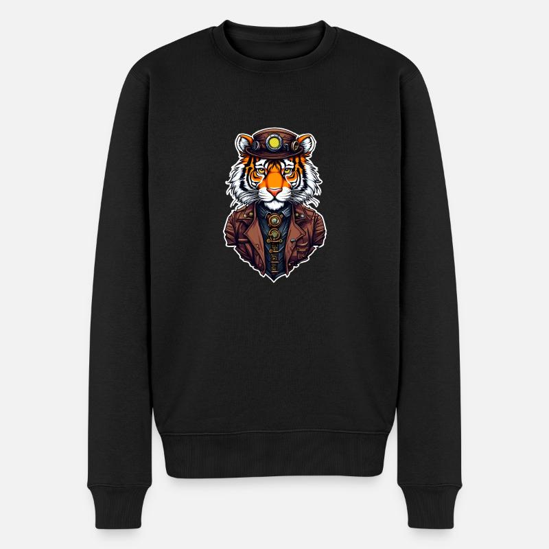 Steampunk Tiger - Männer Premium Bio Pullover - Schwarz