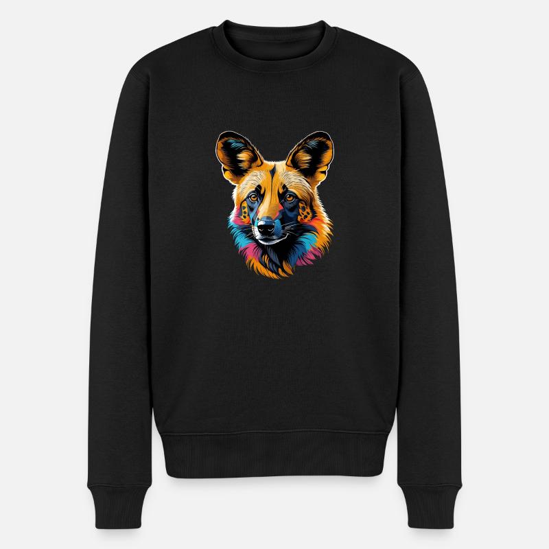 Afrikanischer Wildhund - Männer Premium Bio Pullover - Schwarz