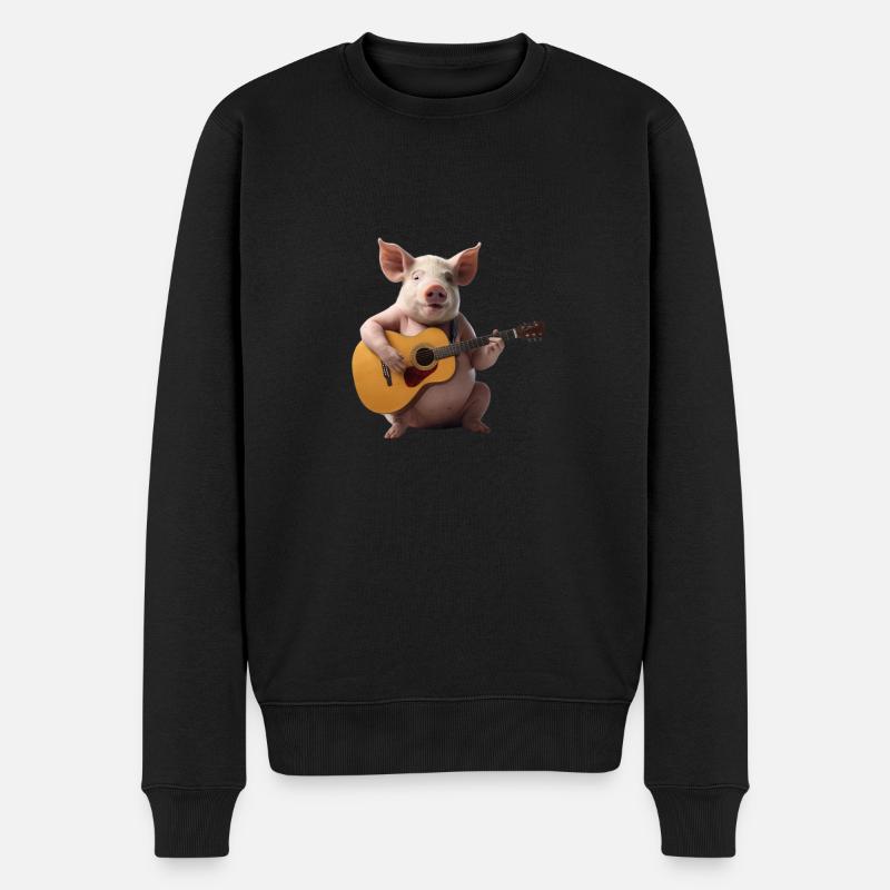 Pig Gitarre - Männer Premium Bio Pullover - Schwarz