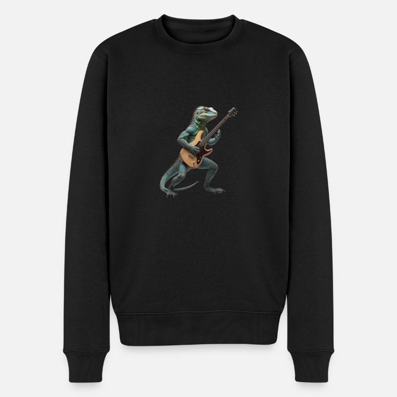 Lizard Geko Gitarre - Männer Premium Bio Pullover - Schwarz