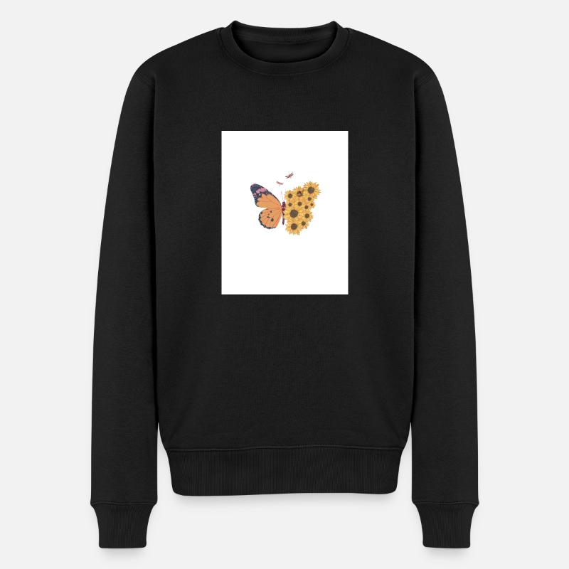 Schmetterling und Sonnenblumen - Männer Premium Bio Pullover - Schwarz