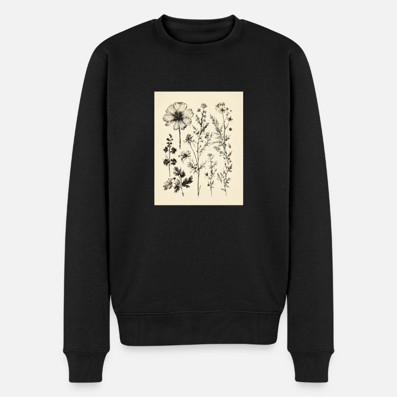 Tuschezeichnung von Blumen - Männer Premium Bio Pullover - Schwarz