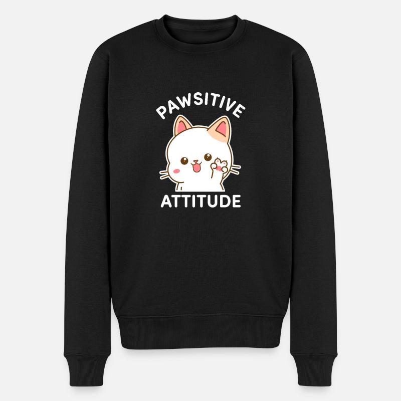 Pawsitive Attitude - Chat faisant le signe V - Pull Premium bio Homme - noir