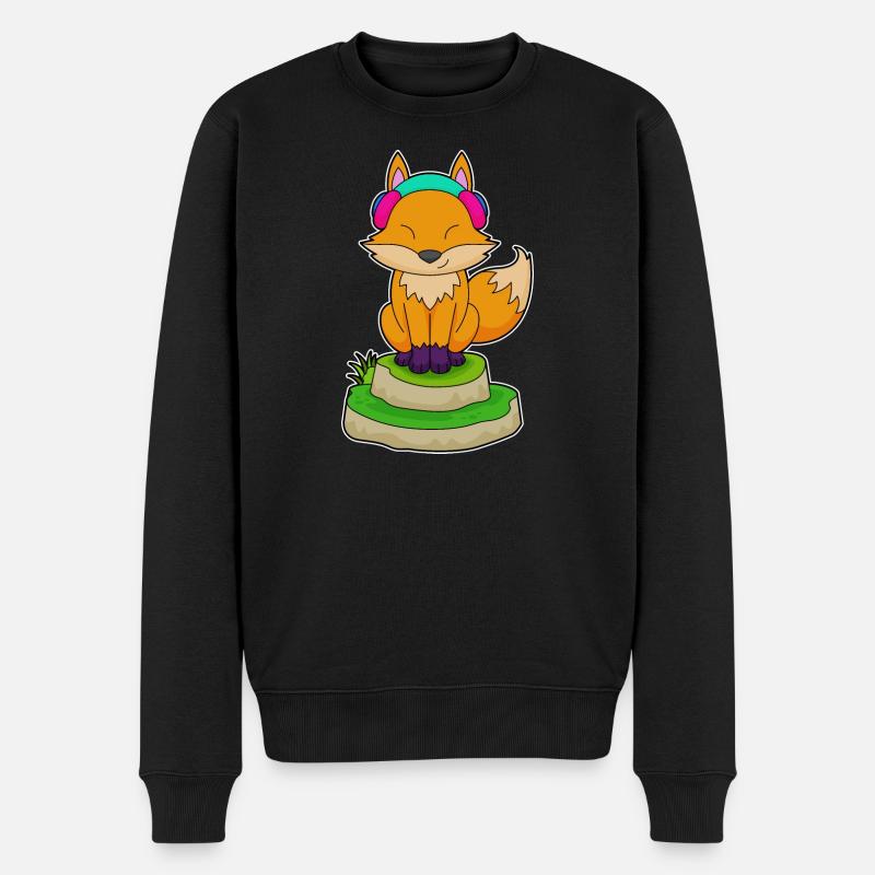 Fuchs Kopfhörer Musik - Männer Premium Bio Pullover - Schwarz