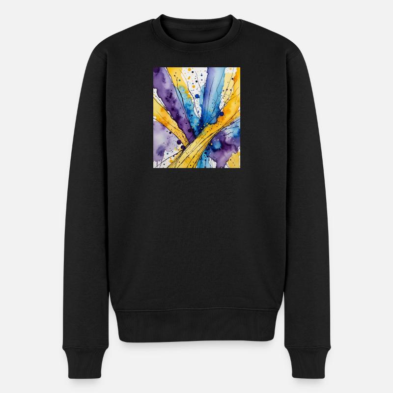 Wasserkolorwirbel Blau Gelb Lila - Männer Premium Bio Pullover - Schwarz