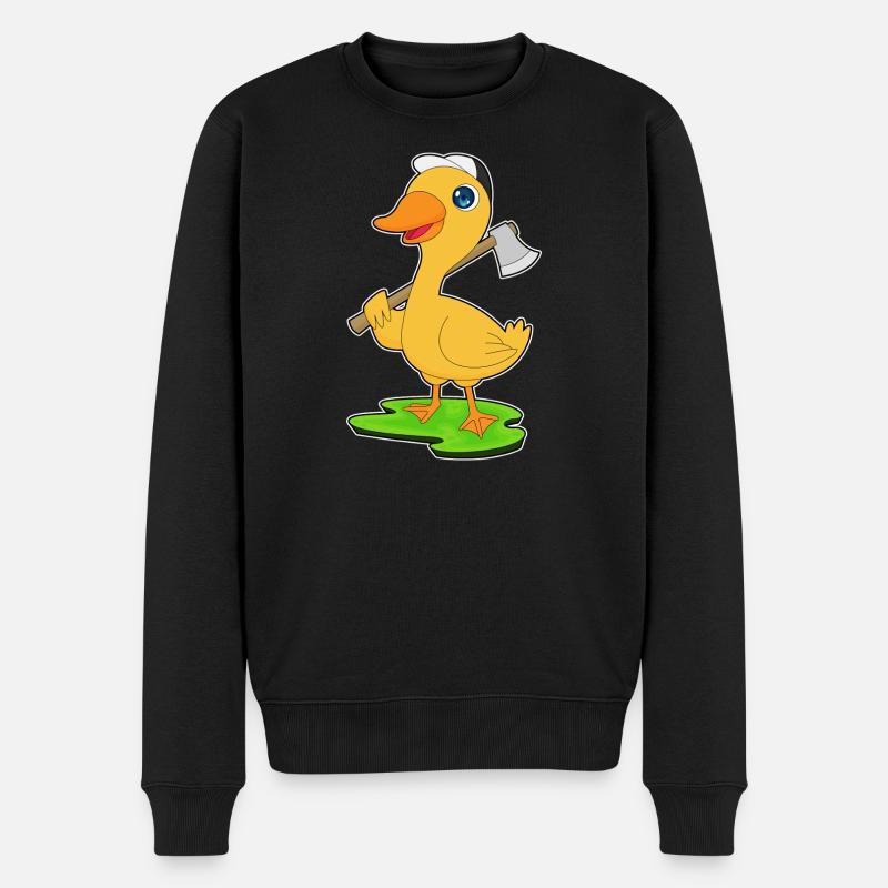 Ente Holzfäller Axt Wald - Männer Premium Bio Pullover - Schwarz