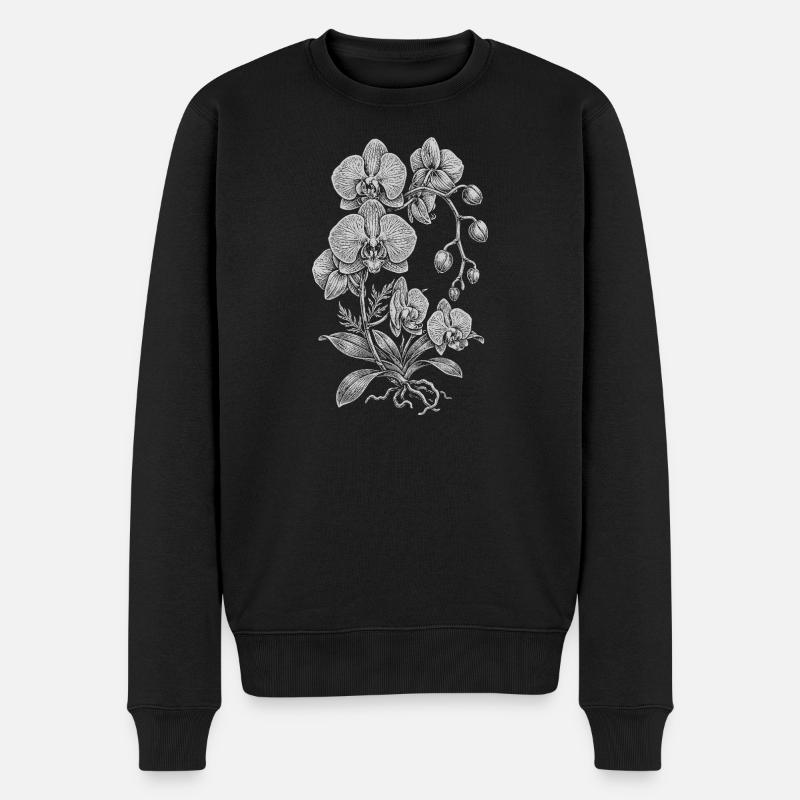 Orchideen-Linienarbeit Seidenblume - Männer Premium Bio Pullover - Schwarz