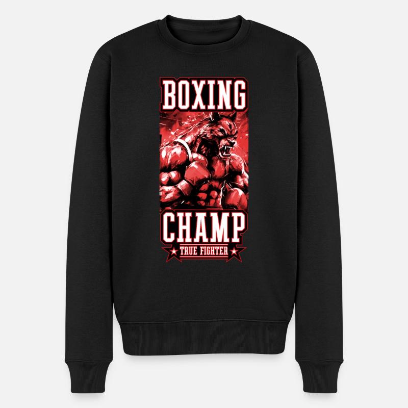 Wolf Boxer Kämpfer Boxing Champ - Männer Premium Bio Pullover - Schwarz