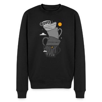 Süchtig nach Kaffee - Cafe Sucht - Männer Premium Bio Pullover - Schwarz - Vorne - Nico (187cm)