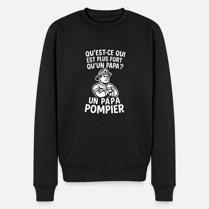 Papa Pompier – Le Plus Fort des Papas - Pull Premium bio Homme - noir