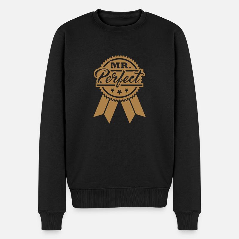 Mr. Perfect (Plakette) - Männer Premium Bio Pullover - Schwarz