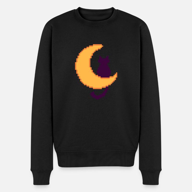Katze - Mond - Männer Premium Bio Pullover - Schwarz
