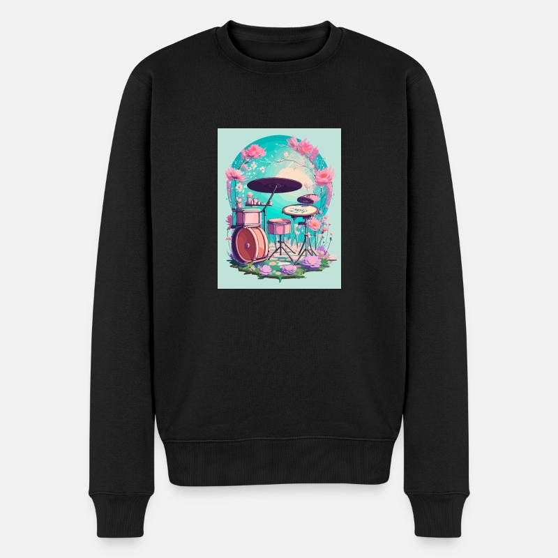 Perkussion in Blumen - Männer Premium Bio Pullover - Schwarz