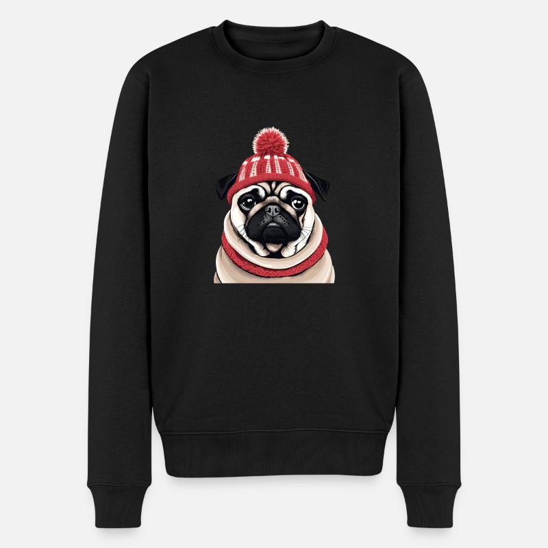 Mops mit Mütze - Männer Premium Bio Pullover - Schwarz