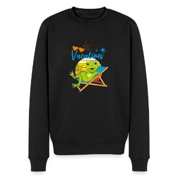 Glücklicher kleiner Frosch entspannt sich auf dem Liegestuhl - Männer Premium Bio Pullover - Schwarz - Vorne - Nico (187cm)