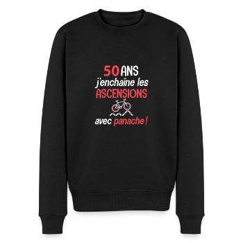 Velo 50 ans ascension avec panache anniversaire - Pull Premium bio Homme - noir - Devant - Nico (187cm)