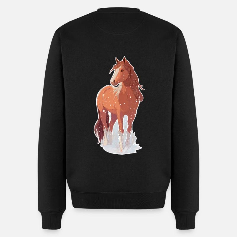 Pferd mit Schneeflocken - Männer Premium Bio Pullover - Schwarz