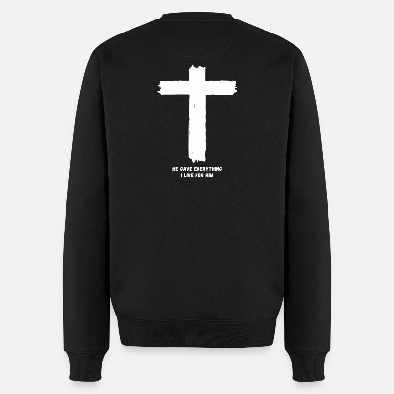 Kreuz - He gave everything – I live for him - Männer Premium Bio Pullover - Schwarz
