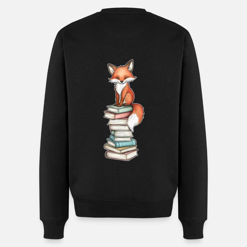 Fuchs auf Bücherstapel - Männer Premium Bio Pullover - Schwarz
