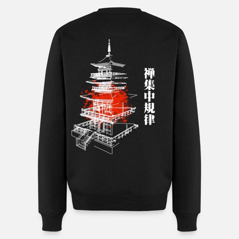 Pagode Zen en rouge abstrait - Pull Premium bio Homme - noir