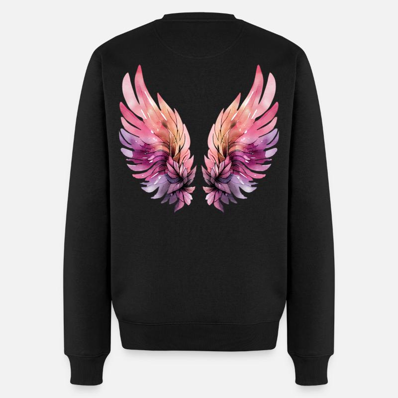 Ailes aquarelle rose et violette - Pull Premium bio Homme - noir