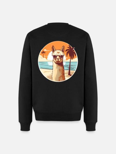 Llama on the beach with sunglasses - Men's Premium Organic Jumper - black