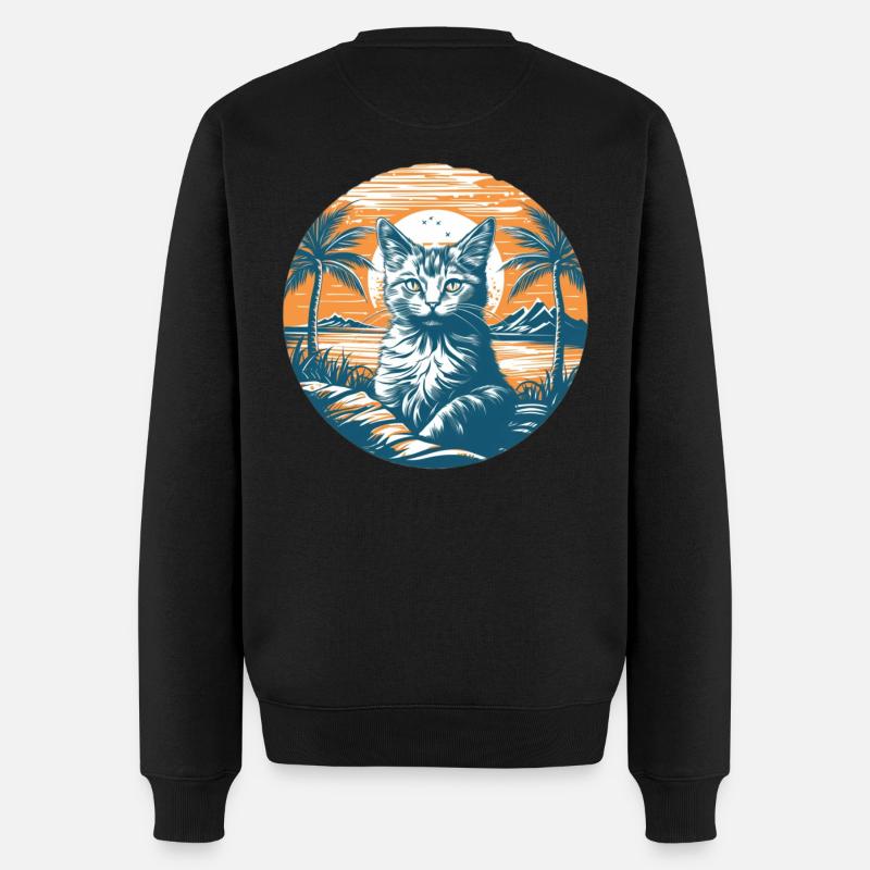 Tropischer Katzenzauber im Sonnenuntergang - Männer Premium Bio Pullover - Schwarz