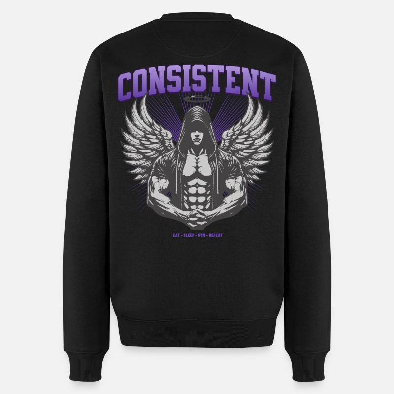 Consistent Gym Engel Design - Eat Sleep Gym Repeat - Männer Premium Bio Pullover - Schwarz
