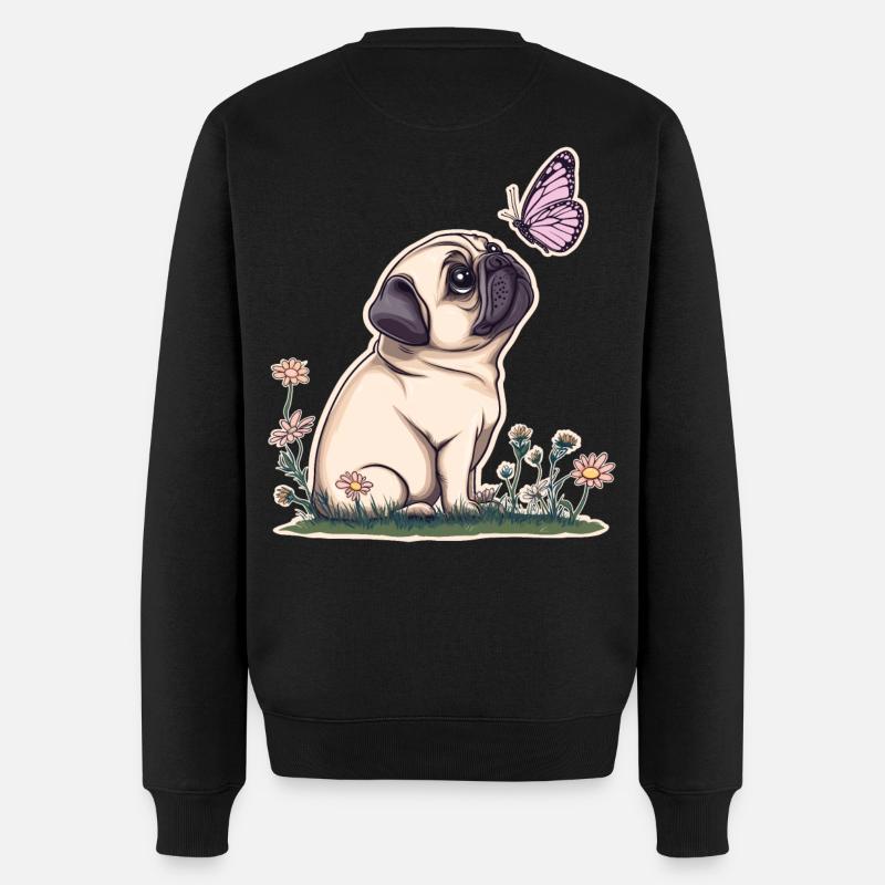 Mops mit Schmetterling - Männer Premium Bio Pullover - Schwarz