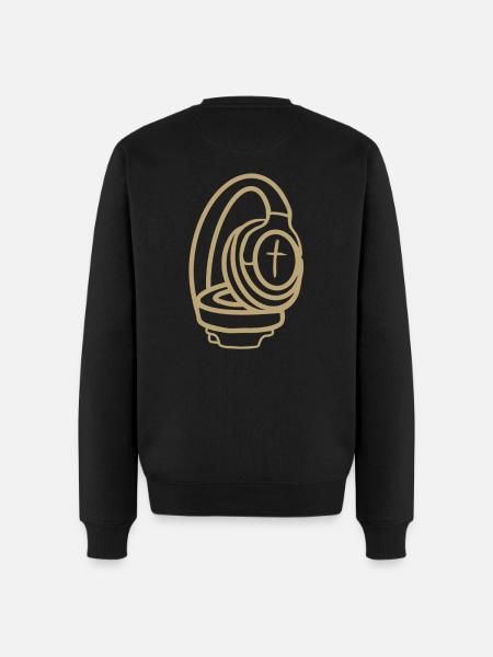 Kopfhörer mit Kreuz - Männer Premium Bio Pullover - Schwarz