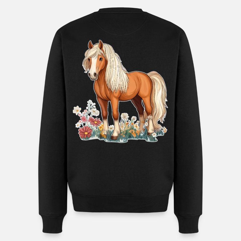 Pferd auf Wiese - Männer Premium Bio Pullover - Schwarz
