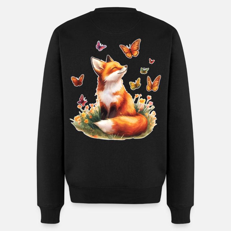 Fuchs mit Schmetterlingen - Männer Premium Bio Pullover - Schwarz