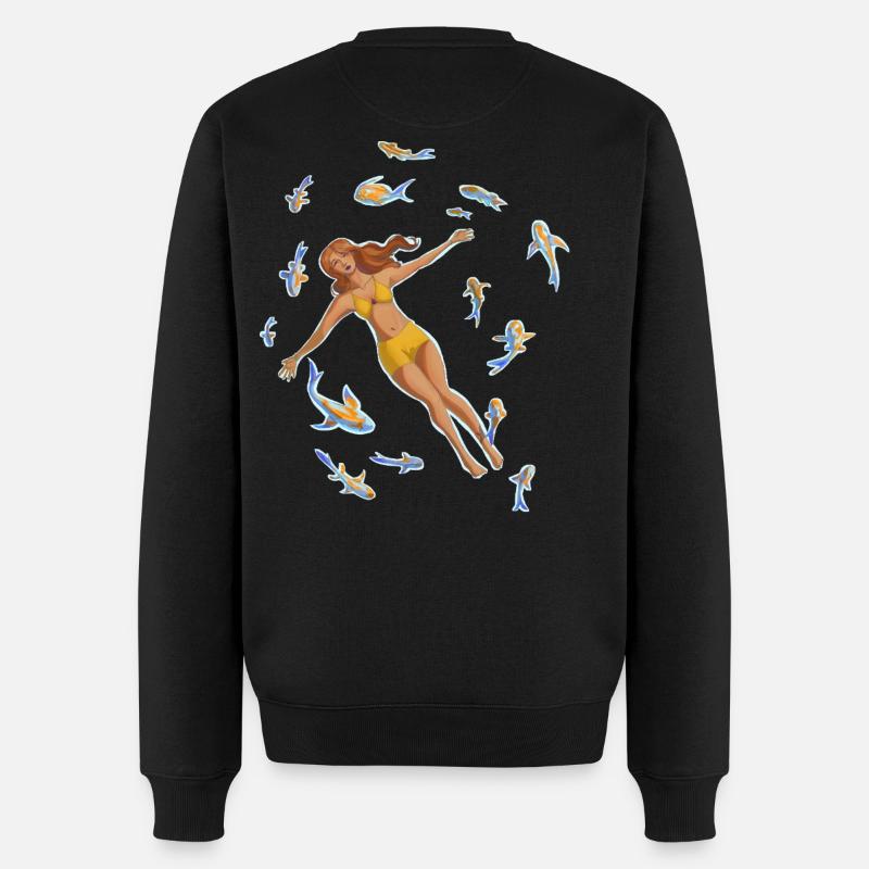 Frau im Wasser mit Koi-Fischen - Männer Premium Bio Pullover - Schwarz
