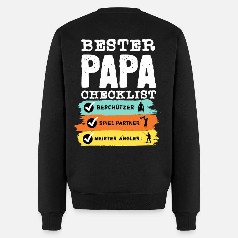 Angler Papa - Bester Papa Checklist - Männer Premium Bio Pullover - Schwarz